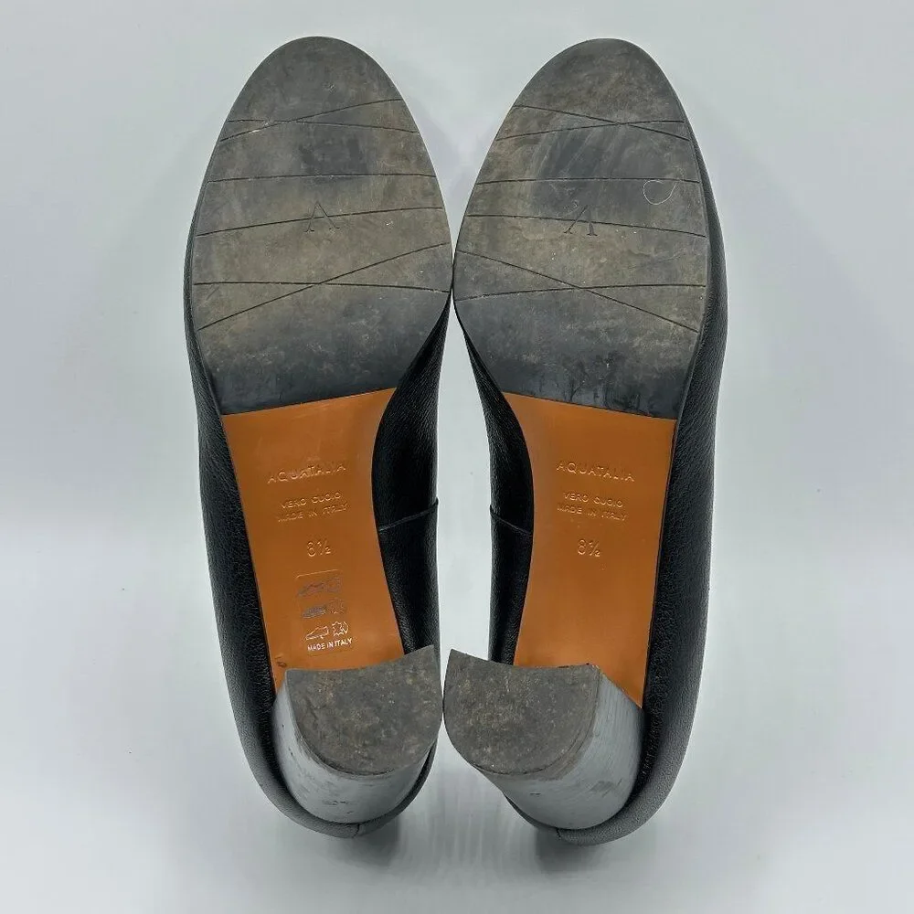 Aquatalia Women's Leather Black Heeled Almond Toe Pumps Size 8.5 - Picture 8 of 9